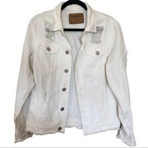 CARBON Distressed White Denim Jacket